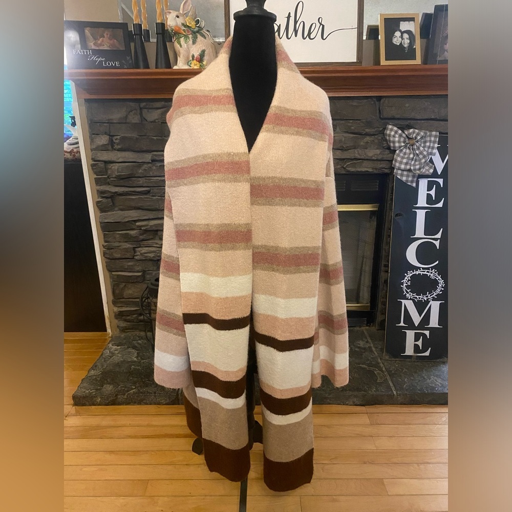 Anthropologie Striped Knit Long Line Cardigan